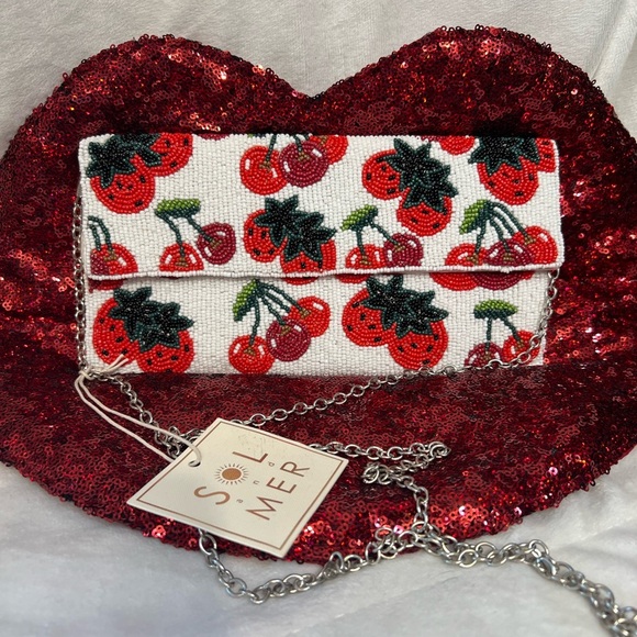 🍓🍒VIRAL SOL and MER Beaded Flap Cherry & Strawberry Clutch & Coin Pouch🍓🍒NWT - Picture 17 of 17